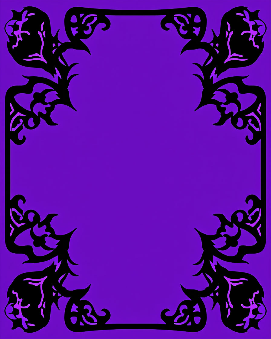 Ornate Black Floral Vine Border Rug