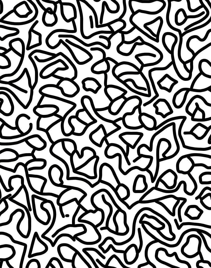Abstract Black White Organic Line Art Rug