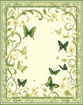 Green Butterfly Floral Scroll Pattern Rug
