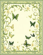 Green Butterfly Floral Scroll Pattern Rug