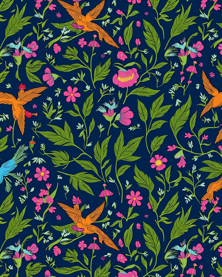 Vibrant Birds Floral Folk Rug