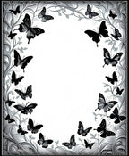 Black White Butterfly Scrollwork Design Rug