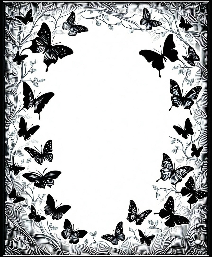Black White Butterfly Scrollwork Design Rug