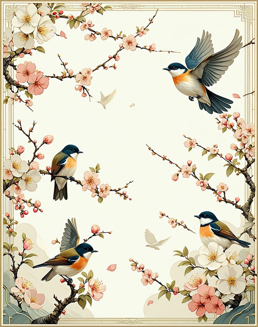 Charming Birds Blossom Branch Design Rug