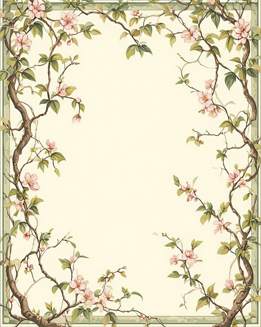 Whimsical Pink Blossom Branch Pattern Rug