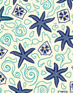 Coastal Starfish Swirls Pattern Rug