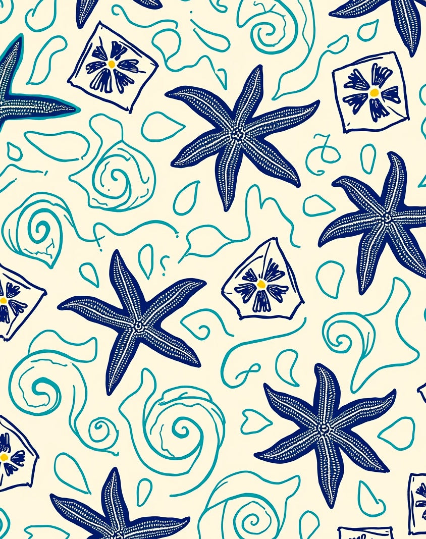 Coastal Starfish Swirls Pattern Rug