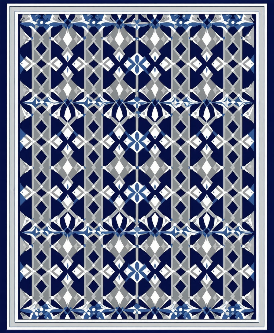 Blue Gray Abstract Geometric Pattern Rug