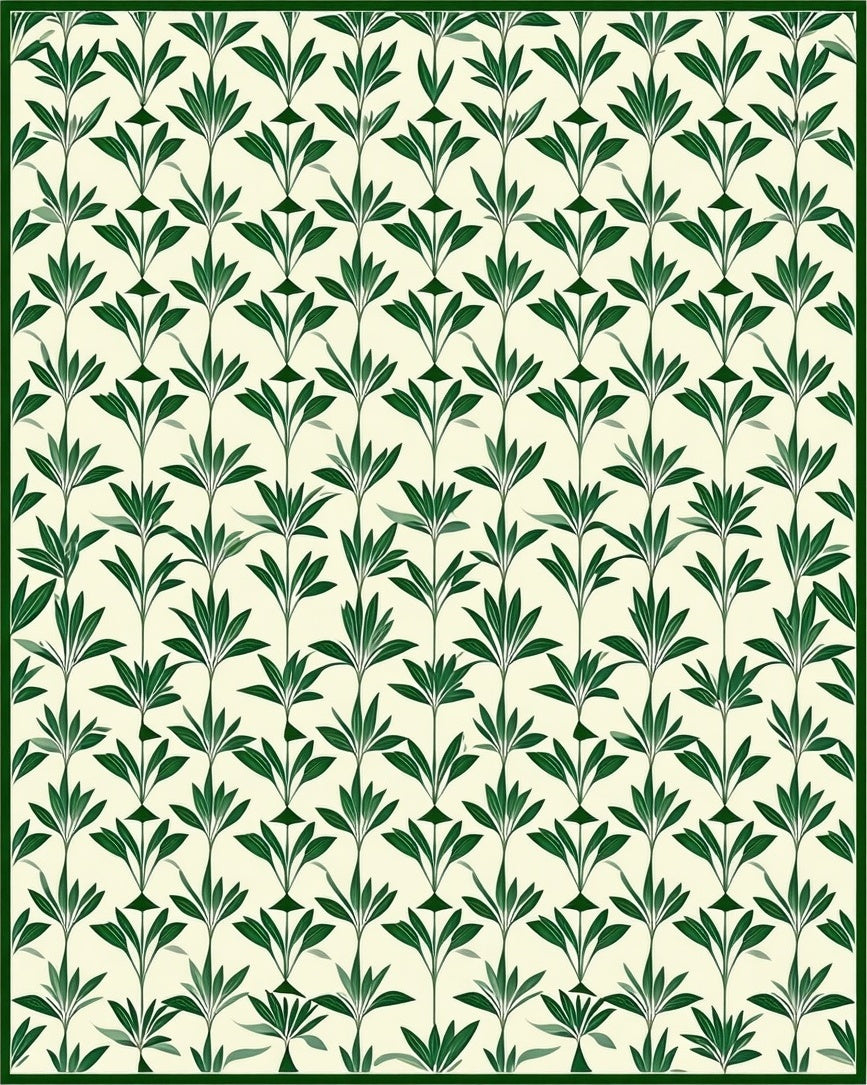 Green Leafy Branch Pattern Design Rug