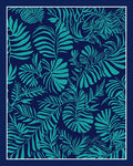 Tropical Leaf Pattern Navy Teal Rug
