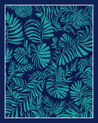 Tropical Leaf Pattern Navy Teal Rug