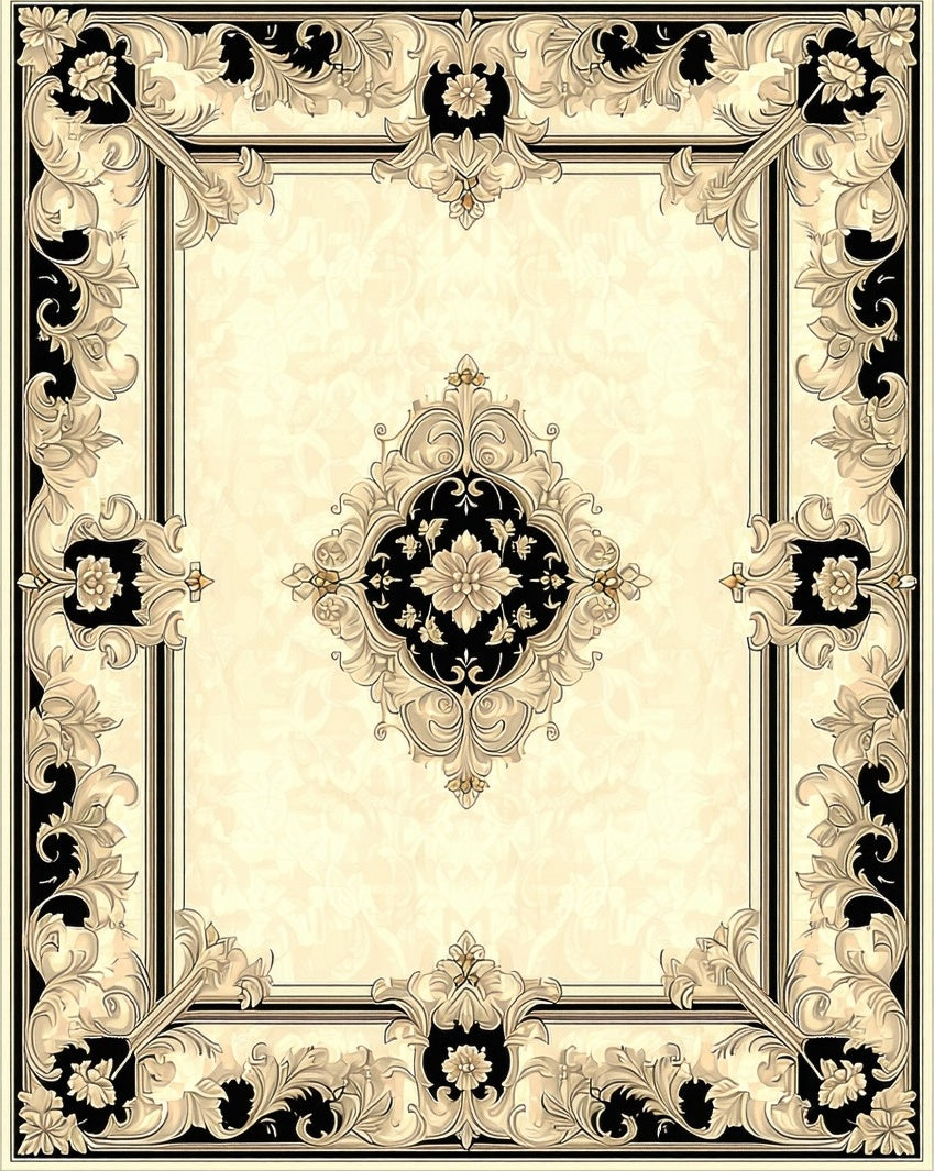 Elegant Floral Baroque Pattern Rug