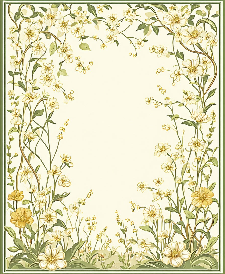 Delicate Yellow Floral Vine Pattern Rug