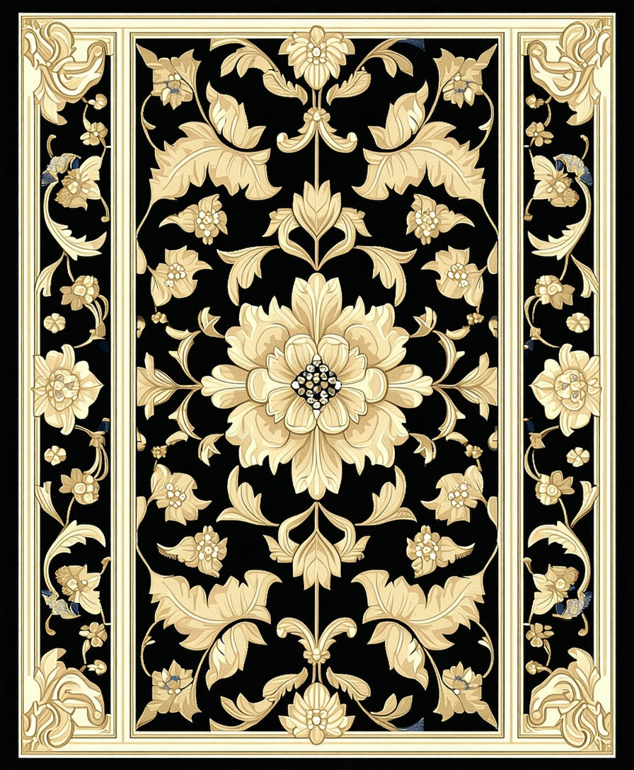 Classic Black Gold Floral Arabesque Rug