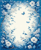 Delicate Blue Floral Butterfly Design Accent Rug