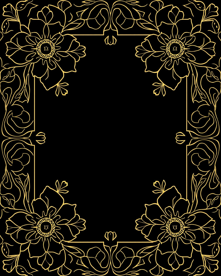 Gold Floral Art Nouveau Border Design Rug