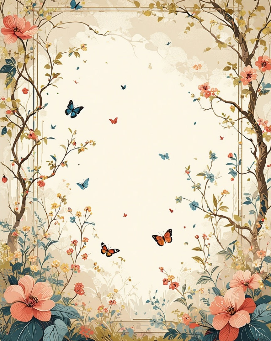 Whimsical Butterfly Floral Branch Design Rug