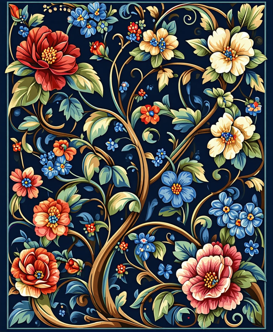 Lush Floral Vine Pattern Rug