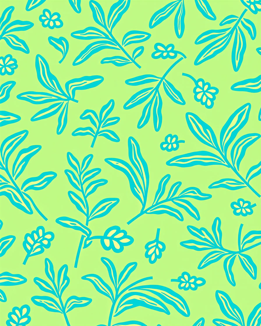 Lush Teal Leaf Pattern Rug