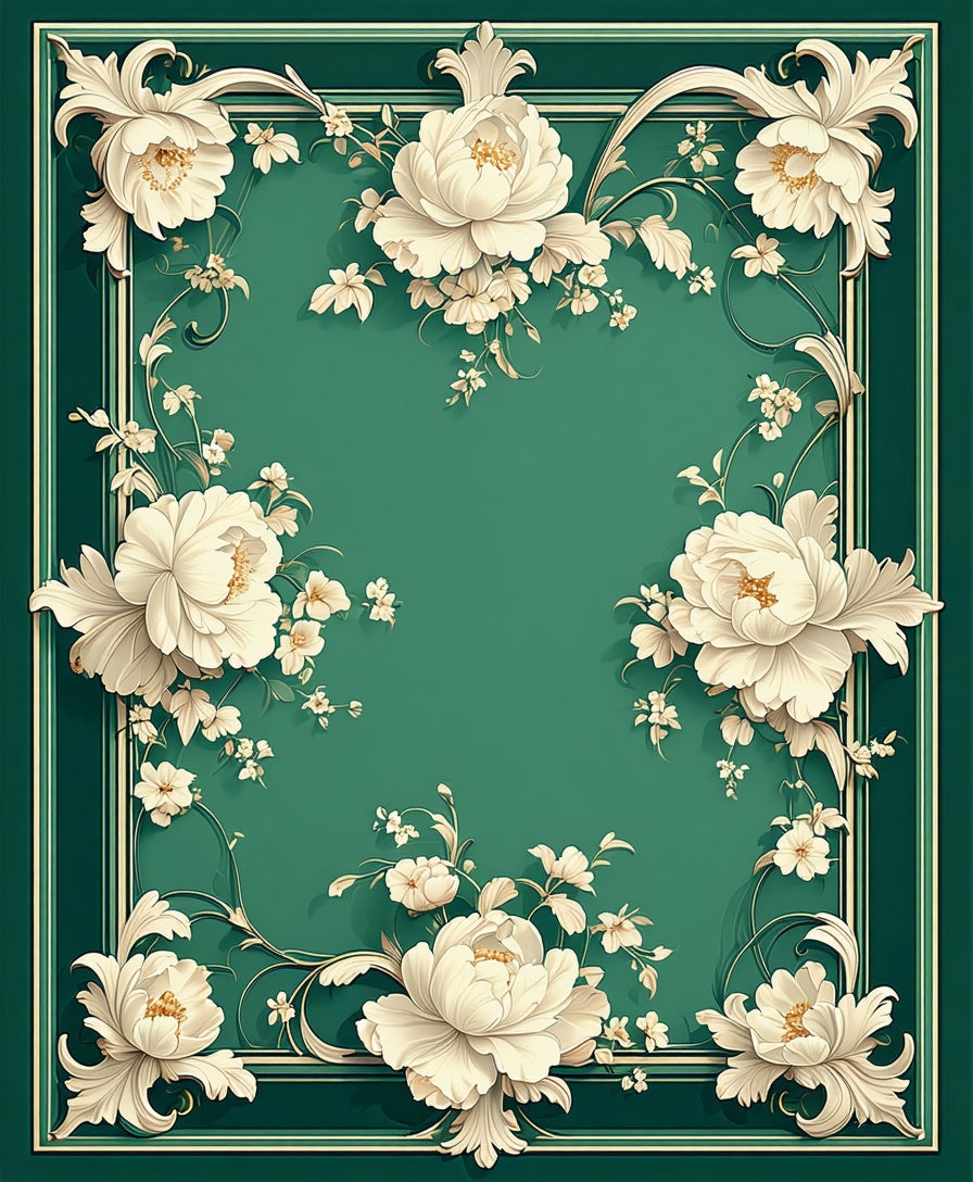 Elegant Floral Scrollwork With Cream Blossoms Rug