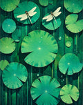 Lush Green Lily Pads Dragonfly Design Rug