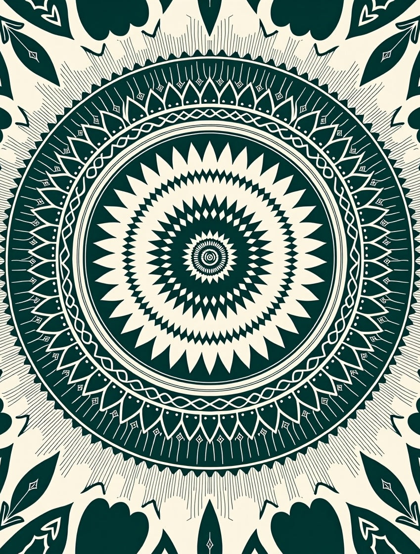 Deep Teal Sunburst Radial Mandala Rug