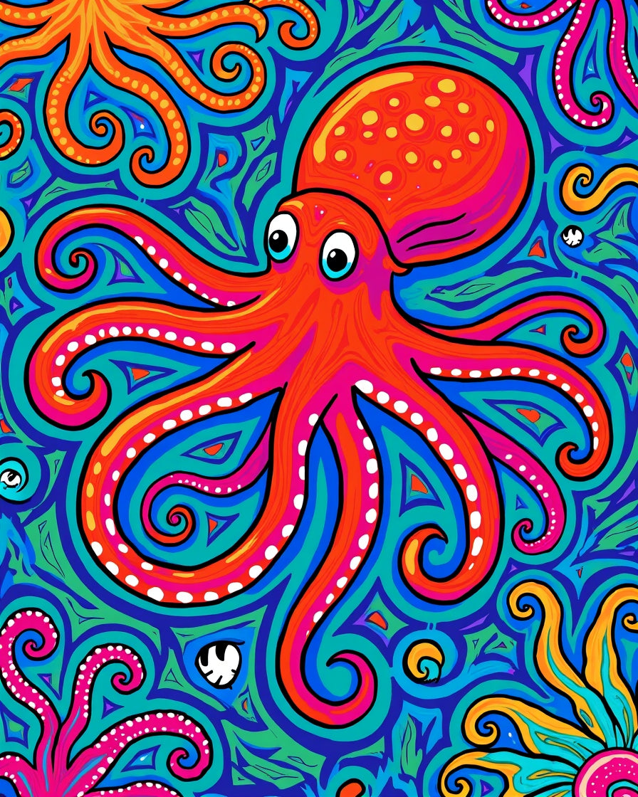 Vibrant Octopus Swirl Pattern Rug