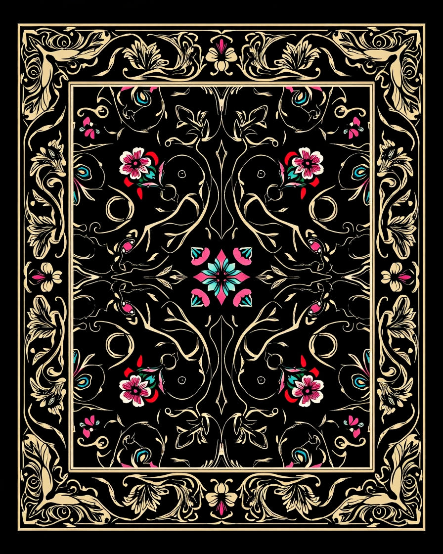 Rich Floral Scroll Border Design Rug