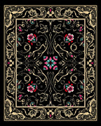 Rich Floral Scroll Border Design Rug
