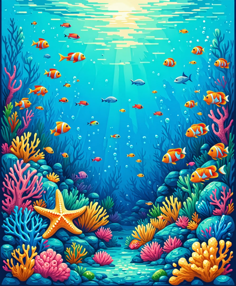 Vibrant Coral Reef Fish Scene Rug