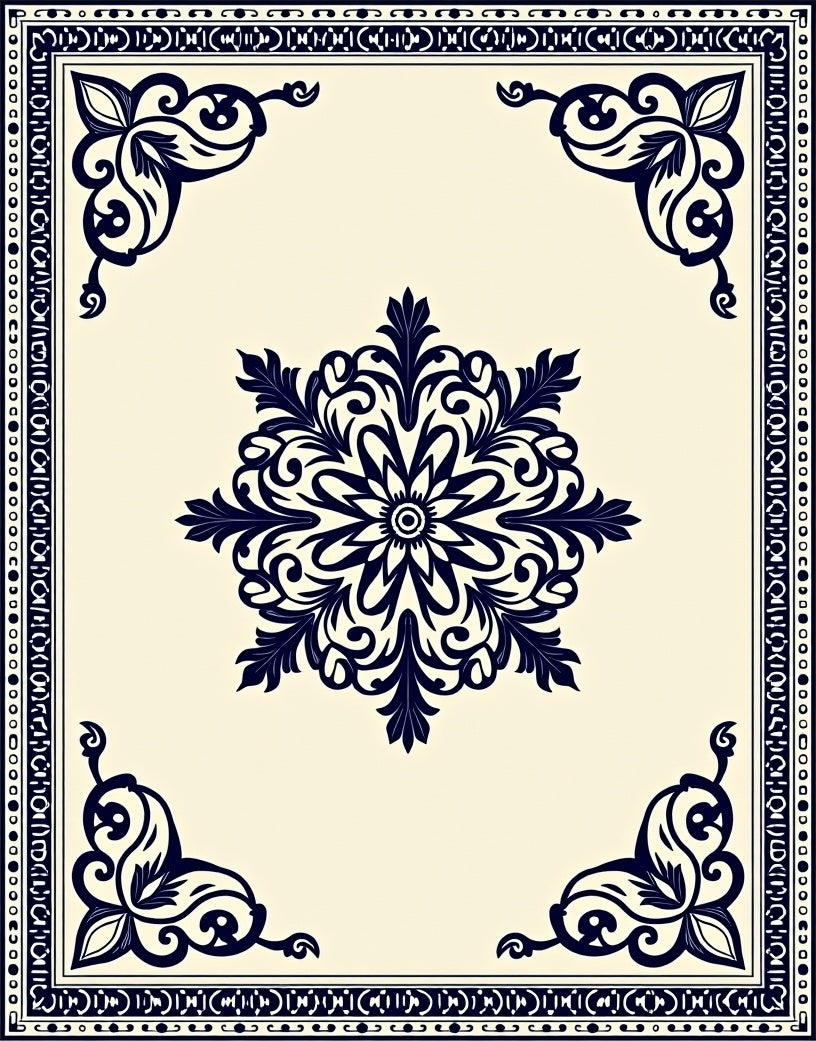 Deep Navy Floral Medallion Square Rug