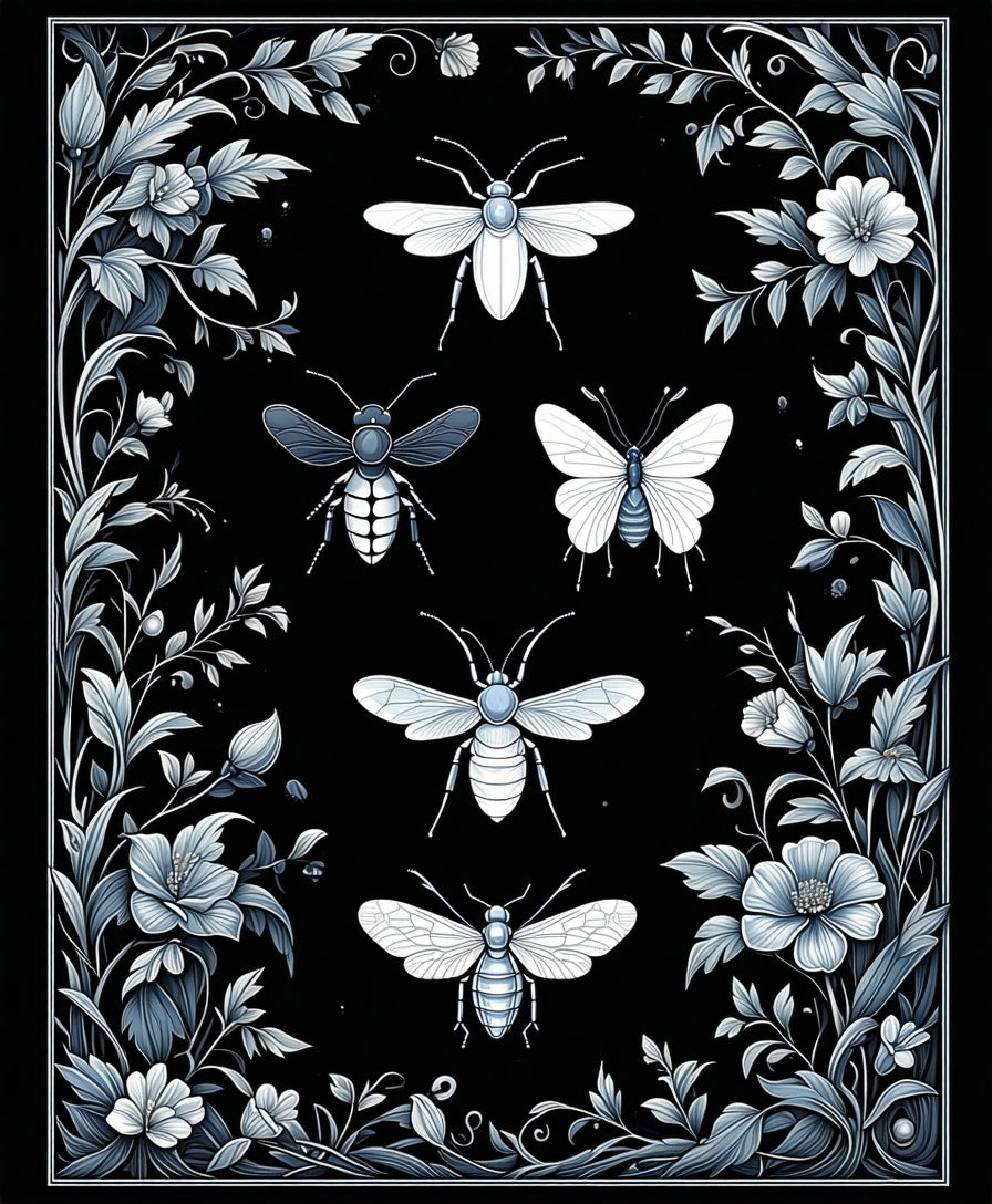 Elegant Insect Floral Botanical Design Rug