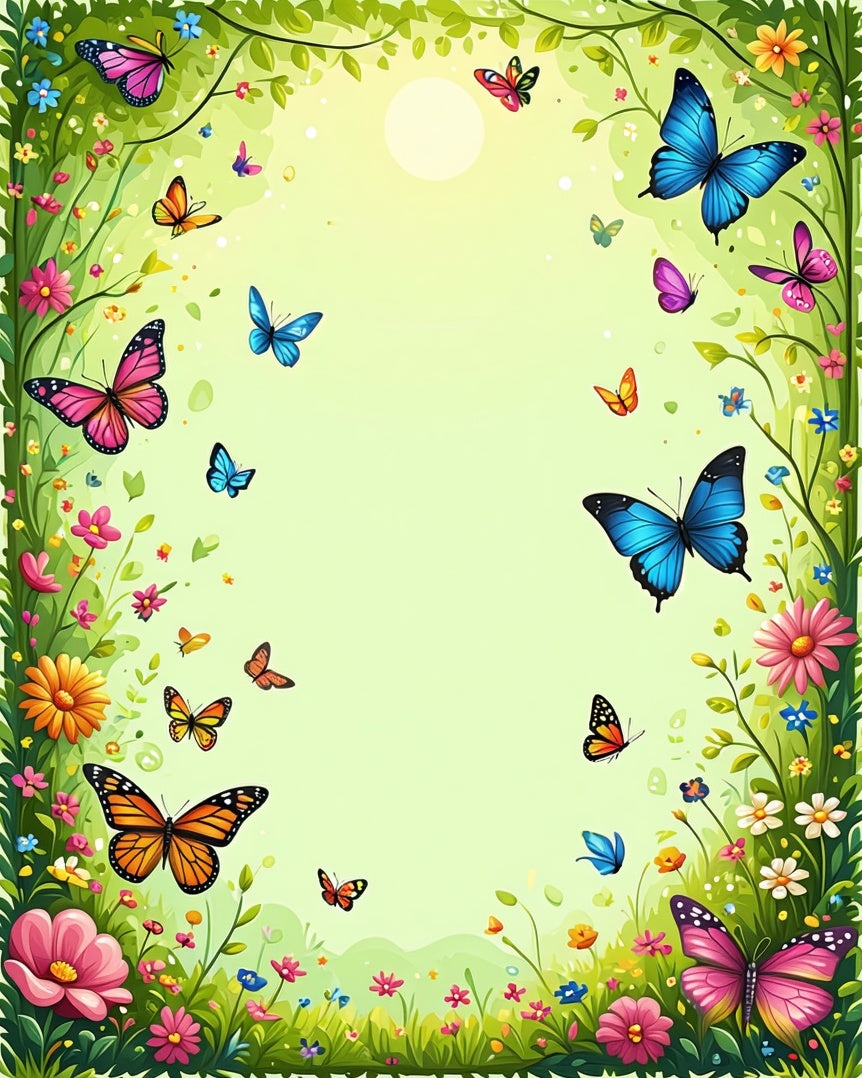 Whimsical Butterflies Floral Meadow Design Rug