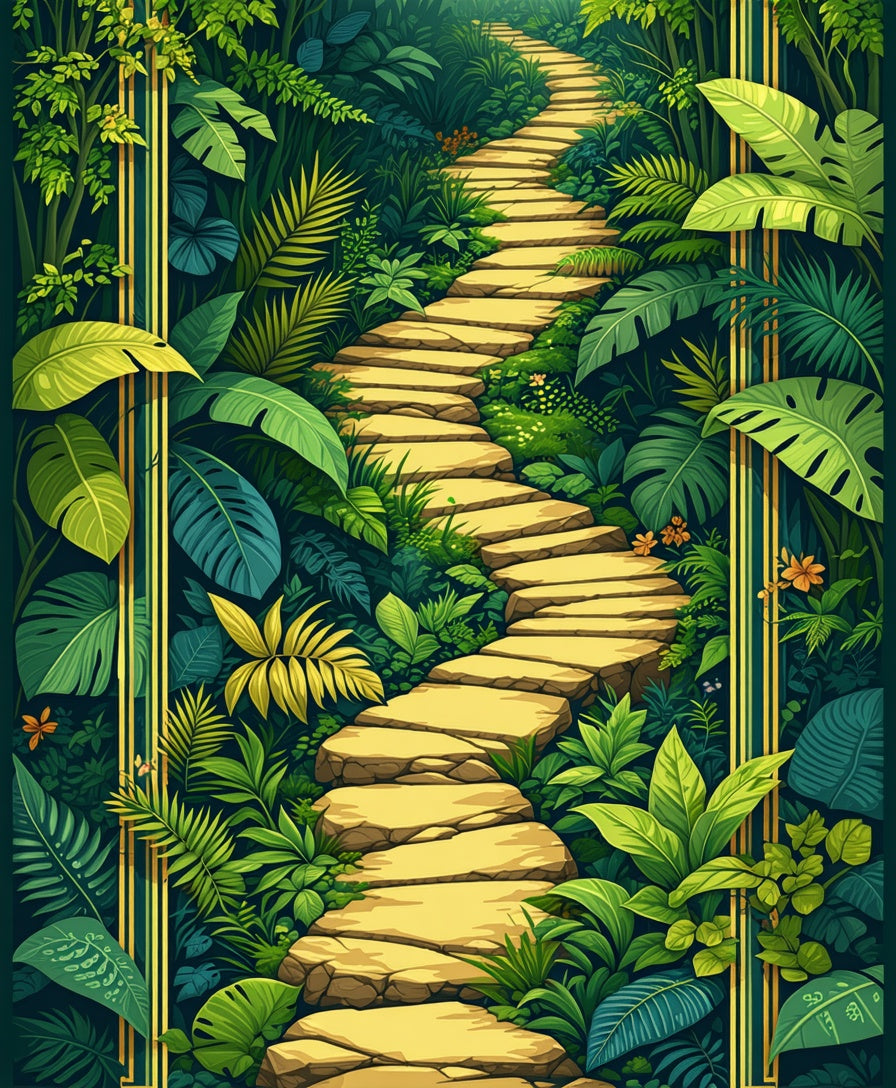 Lush Tropical Garden Stone Path Rug