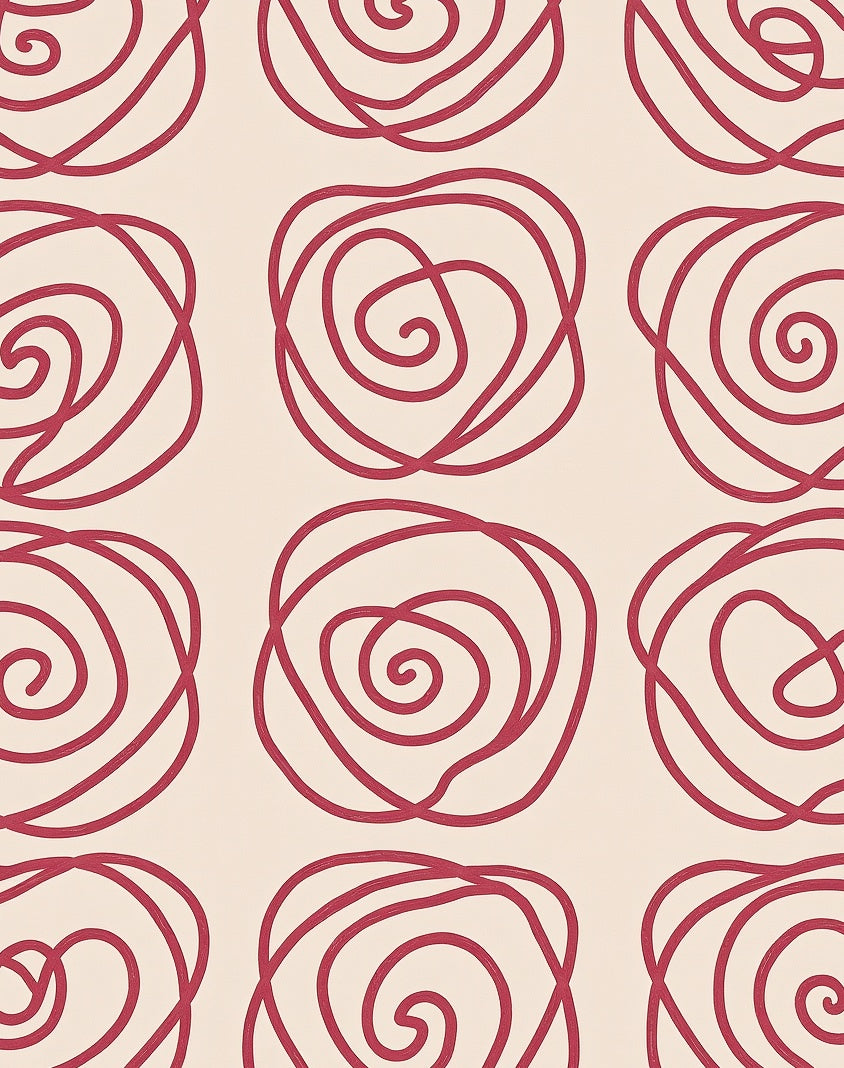 Crimson Abstract Rose Swirl Rug
