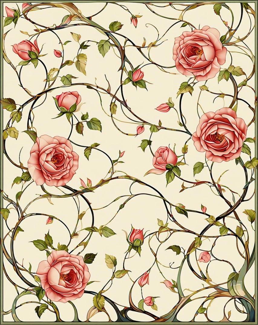 Vintage Rose Vine Floral Pattern Rug