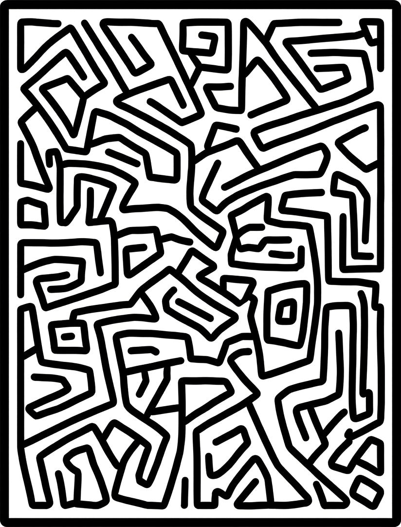 Abstract Black White Labyrinth Pattern Rug