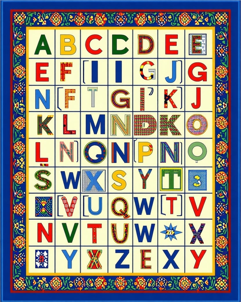 Alphabet Pattern With Floral Border Rug
