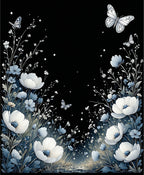 Night Garden Butterflies White Poppies Rug