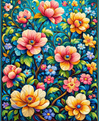 Vibrant Floral Patterned Tropical Vines Rug