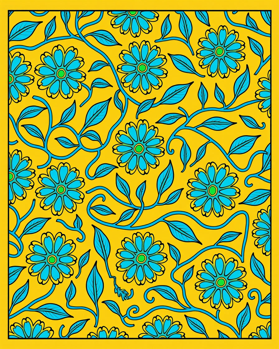 Teal Floral Vine Pattern Rug