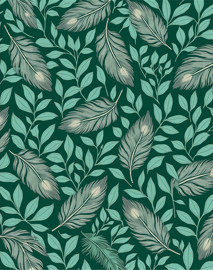 Elegant Feather and Leaf Design Rug