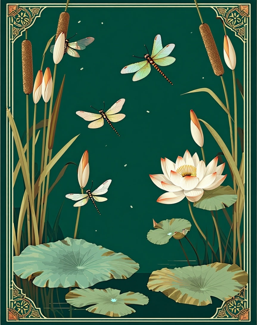 Dragonfly Lotus Pond Nature Scene Rug