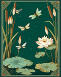 Dragonfly Lotus Pond Nature Scene Rug