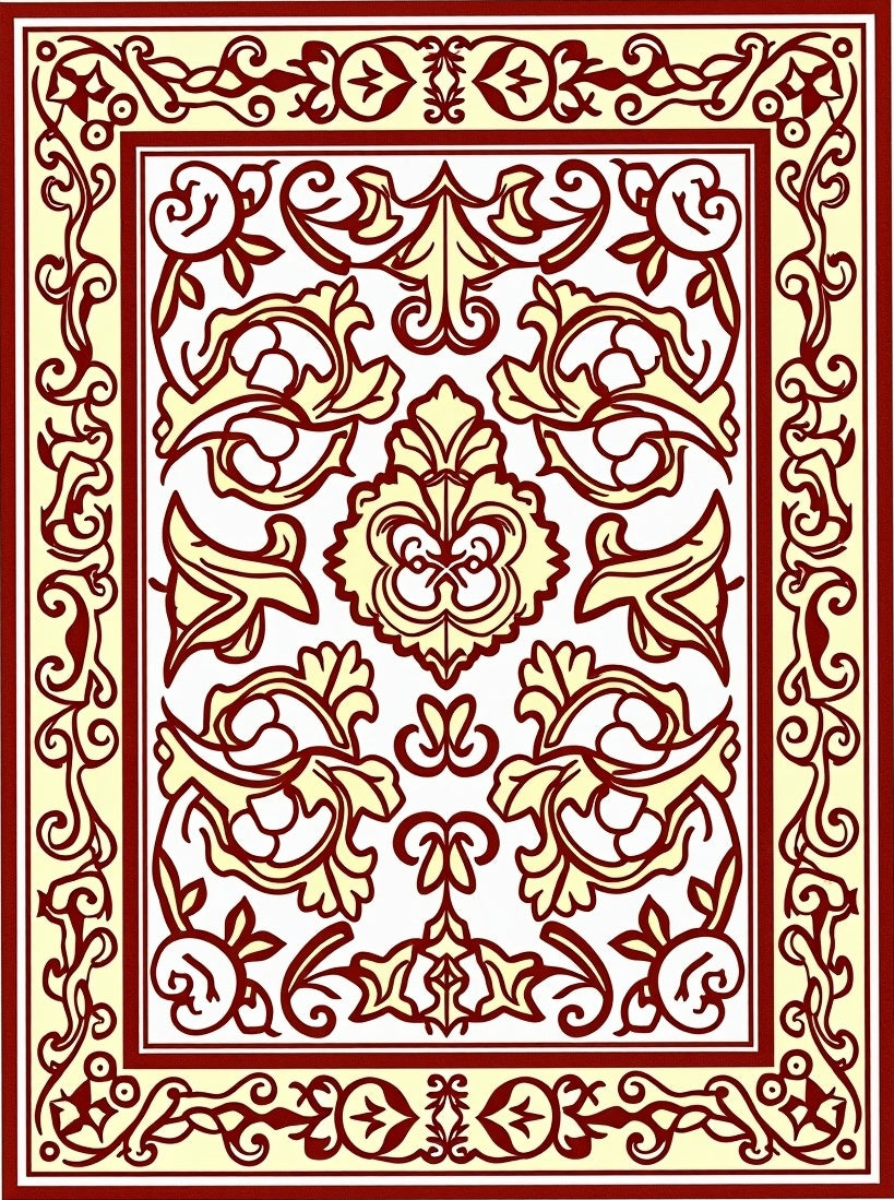 Ornate Red and Gold Floral Pattern Rug