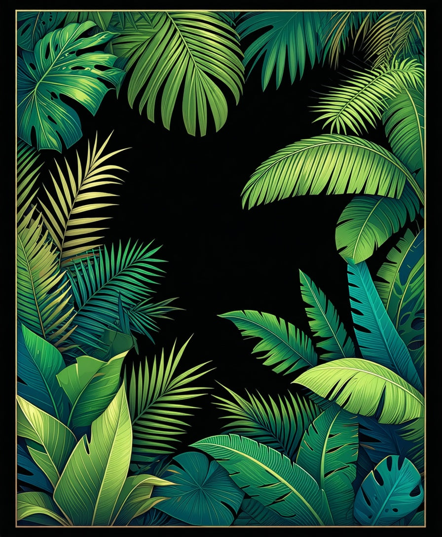 Lush Green Tropical Leaf Design Rug