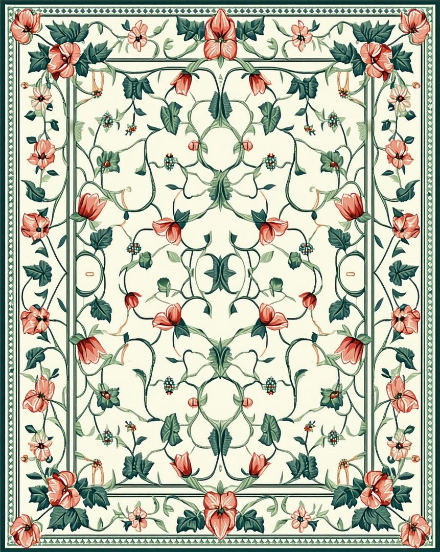 Vintage Floral Vine Scroll Pattern Rug