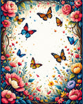 Vibrant Floral Butterfly Garden Scene Rug