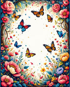 Vibrant Floral Butterfly Garden Scene Rug