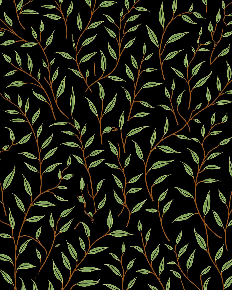 Dark Botanical Leaf Pattern Rug